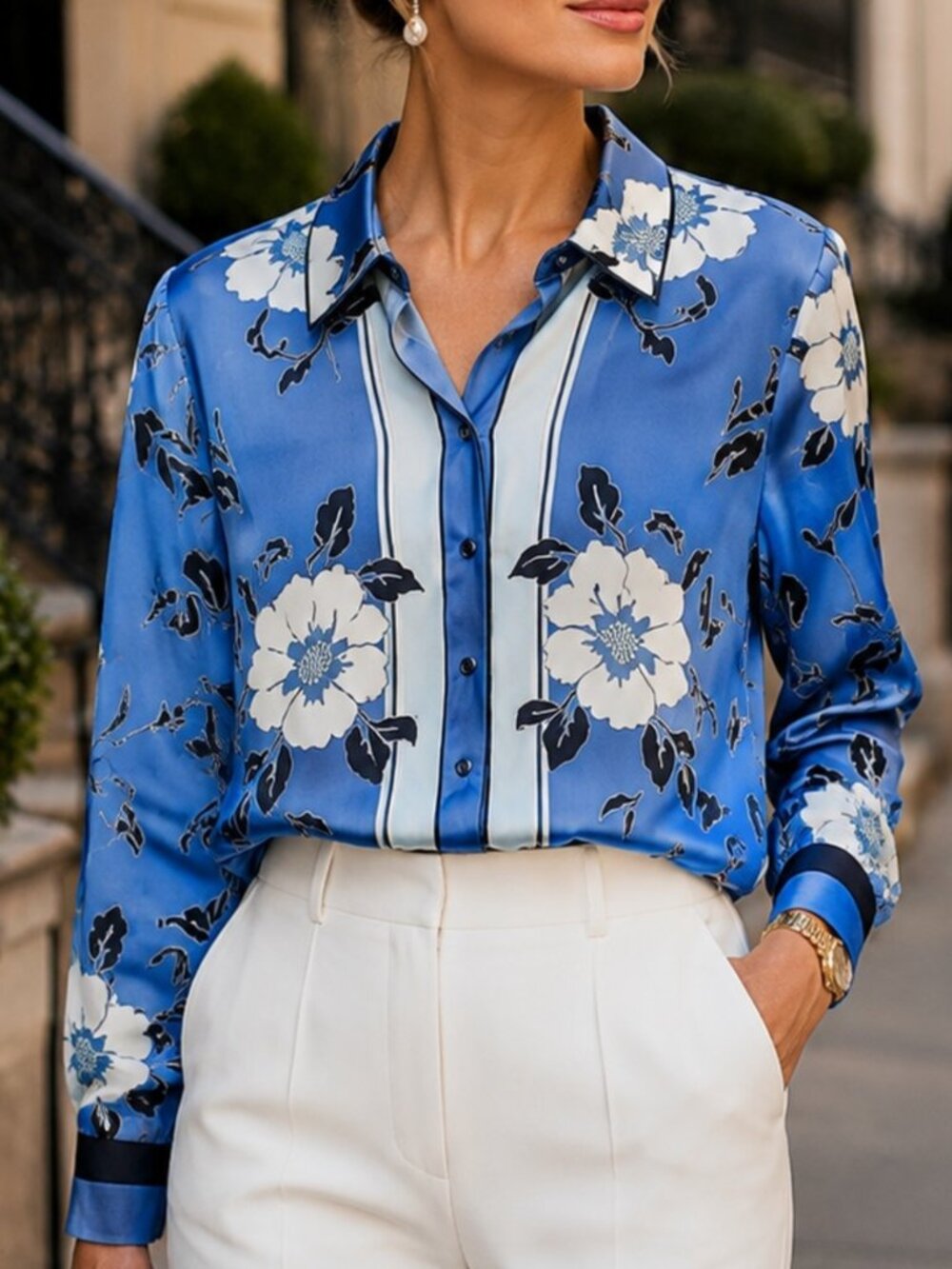 NWT TALBOTS Classic Blouse Blue and White Long Sleeve plus size 1X *